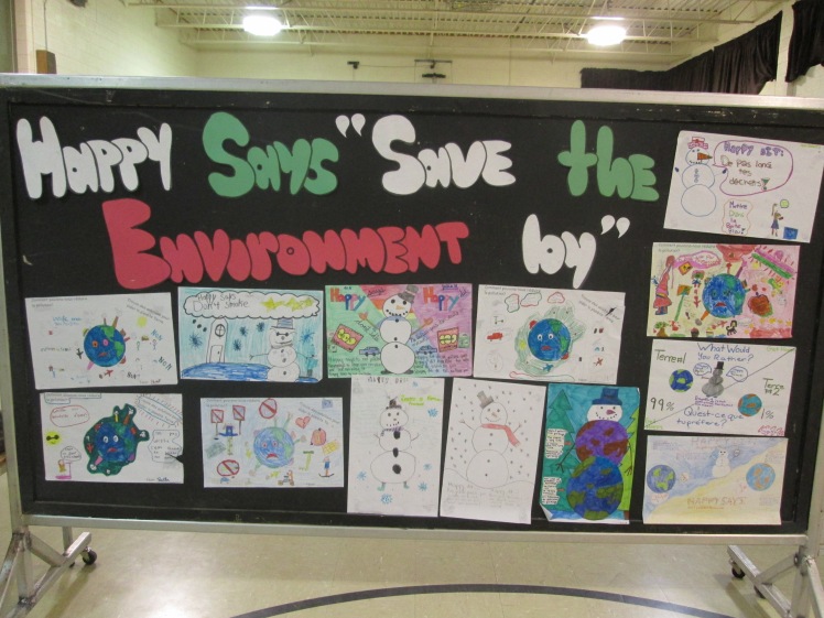 Happy says "Save the Environment"