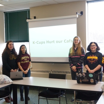 MM Robinson students make K-Cup Presentation at Halton District School Board office