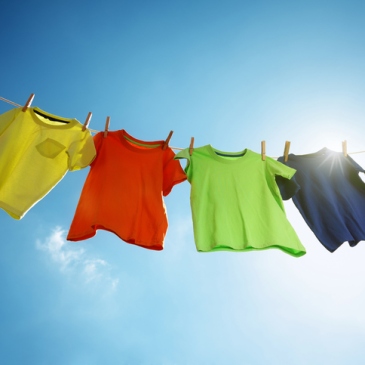 Hanging laundry on a clothesline