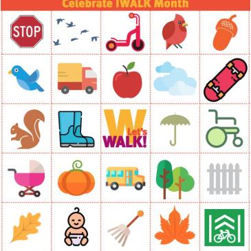 Bingo game encouraging kids to walk or roll to school