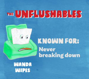 Never flush wipes image.