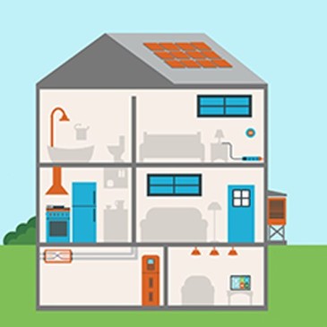 Image of a home without outside walls showing potential home energy retrofits